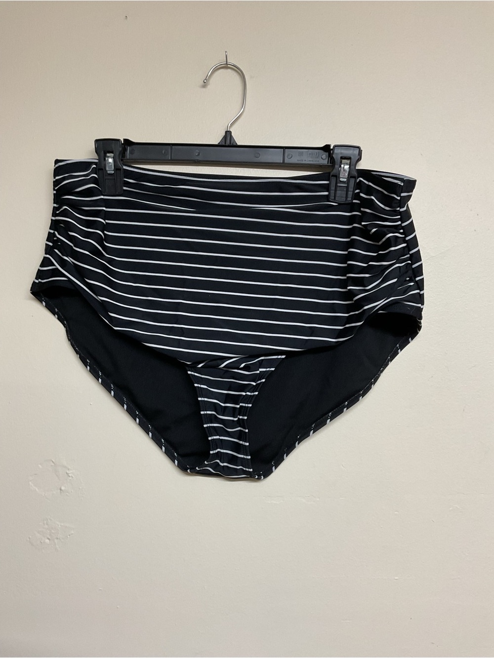 Striped Black and White High-Waist Swim Bottoms